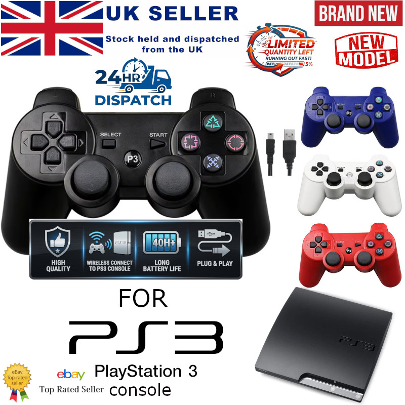 NEW Remote Game Pad for PS3 Wireless Bluetooth 3.0 Controller & Charge Cable