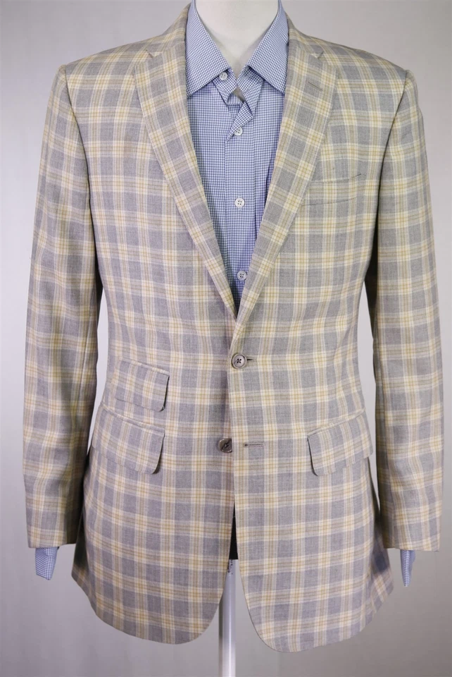 Blazer Abrigo Deportivo Tom James Personalizado Gris Dorado A Cuadros Lana Seda 2-Btn 38R Foto 2 de 4