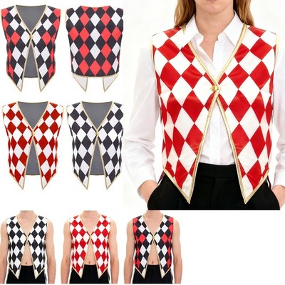 Damen Ringmaster Costume Circus Showman Waistcoat V Neck One Button Vest Tops