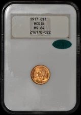 1917 McKinley Commemorative Gold Dollar $1 NGC MS64 CAC Old "Fatty" Holder