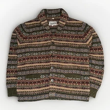 Schott Bros NYC Fair Isle Wool Nylon Cardigan Mens Medium Shawl 26.5x28