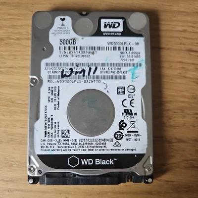 Western Digital WD Black 500GB WD5000LPLX-08 2.5" 7200rpm SATA HDD. Tested/Wiped - Image 1 of 2