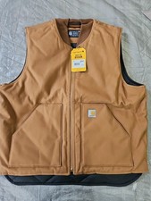 NWOT Carhartt Men's Brown Duck Vest OV0001-M Quilt Lined Relaxed Fit Size XL