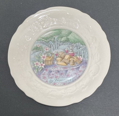 Gien France Picnic w Cheese & Wine Embossed Rim Les SAVEURS 8 1/2'' Salad Plate