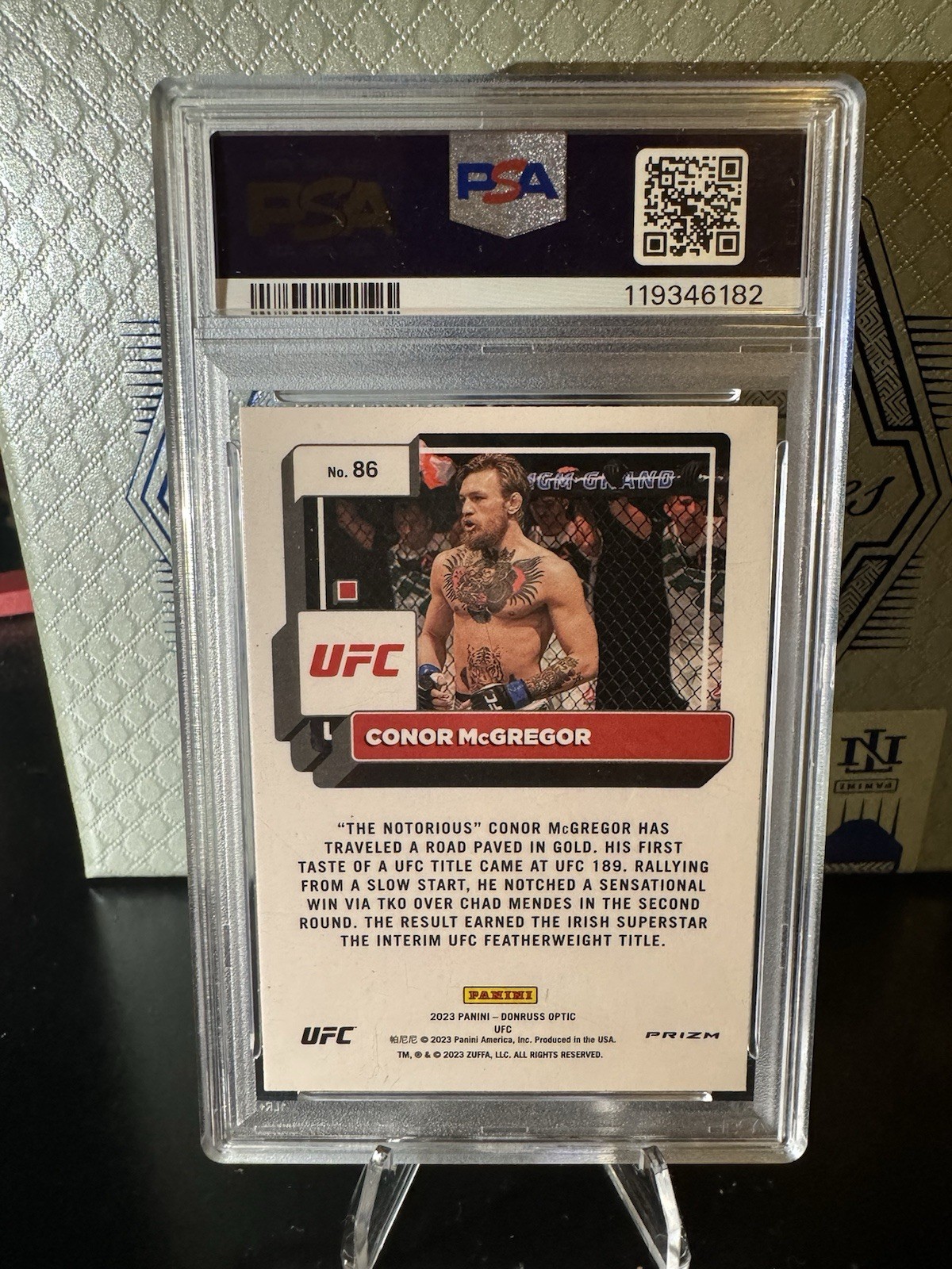 2023 Donruss Optic UFC Conor McGregor Black Pandora PSA 8 Case Hit SSP view 2