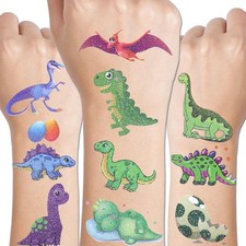 CHARLENT 110 Glitter Styles Dinosaur Temporary Tattoos for Kids  14 Sheets G...