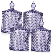  4 Pcs Crystal Glass Candy Jar Set with Lids Home Medium Light Purple