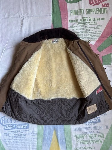 Vintage 60’s French Canadienne Brown Canvas Barnstormer Jacket Medium Shearling image 6