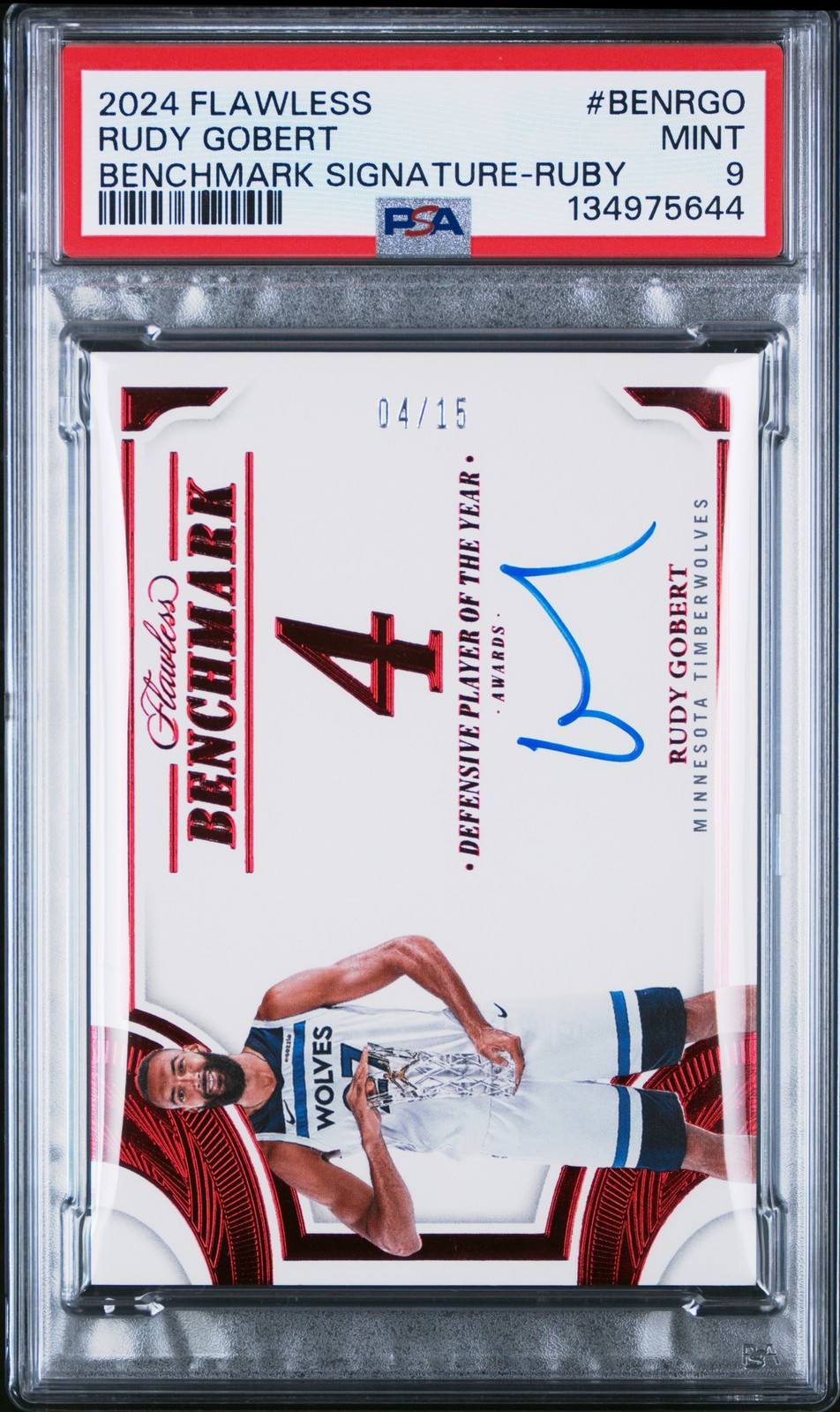 2024 PANINI FLAWLESS BENCHMARK SIG RUBY #BENRGO RUDY GOBERT 4/15 PSA 9 AUTO