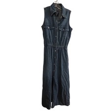 GAP Women's Sleeveless Denim Maxi Shirt Dress Button Front Elastic Waist Blue S