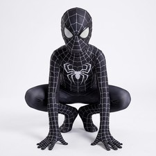 Black Spider-Man Venom Symbiote Suit Kids Cosplay Jumpsuit Mask Halloween