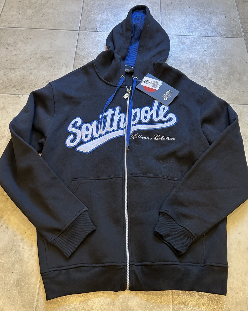 Southpole Y2K Fullzip Hoodie Large Black Embroidered Stitched Logo