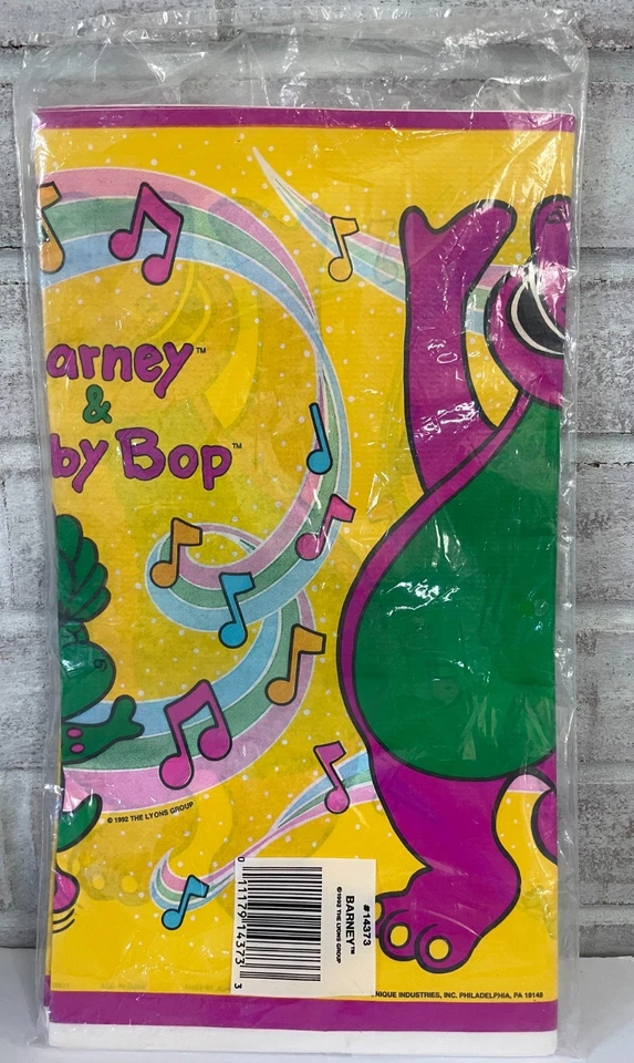 Vintage 1992 Barney & Baby Bop PAPER Tablecover Tablecloth Unique 54×84" Sealed - Image 2 of 4