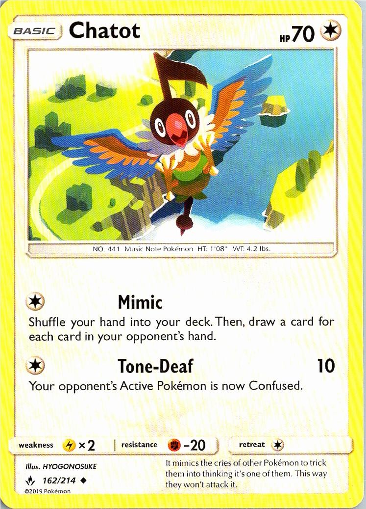Chatot 162/214 Uncommon Unbroken Bonds Pokemon Near Mint