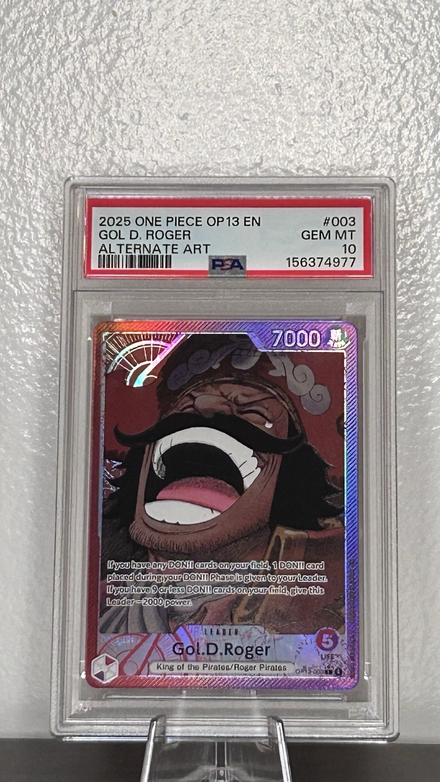 2025 ONE PIECE OP13-CARRYING ON HIS WILL 003 GOL D. ROGER ALTERNATE ART PSA 10 view 3