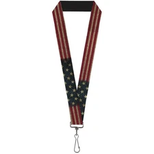 Buckle-Down Lanyard-1.0"-Vintage Us Flag Stretch 22" x 1" Multicolor