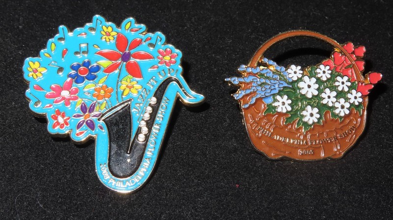 2  Philadelphia Flower Show Pins 2008 Saxophone LE 2000 and 2003 Basket LE 2005
