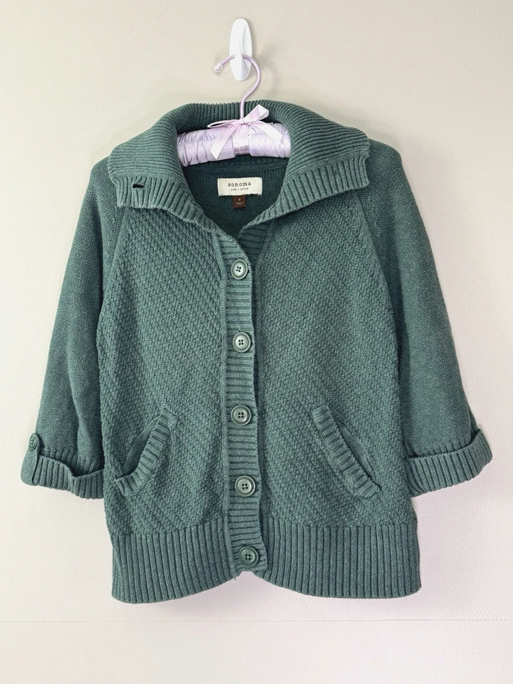 Cárdigan tejido vintage Sonoma para mujer S verde grueso con botones preppy Fairy Grunge Foto 2 de 4
