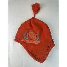 Robin Ruth Amsterdam Orange Knit Trapper Hat with Tassel & Ear Flaps Winter Ski
