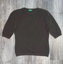 Of Benetton Wool Sweater Medium Chocolate Brown Short Sleeves