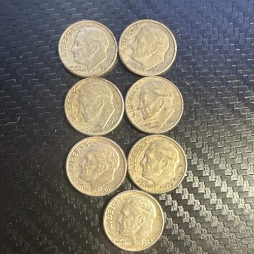 Lot of 7 1960s Circulated Roosevelt Dimes 10C US Coins