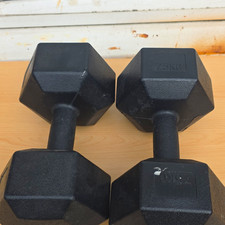 Black Rubber Hex Dumbbells Pair Fixed Weight 2 x 7.5kg Gym Training
