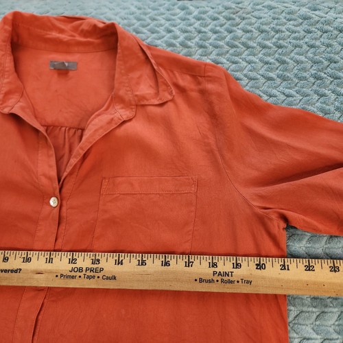J Jill 100% Silk Button Up Shirt Long Roll Tab Sleeve Lagenlook Medium - Picture 7 of 11
