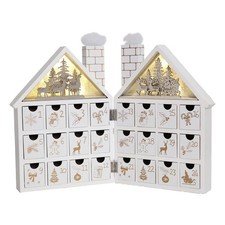 Wooden Christmas Advent Calendar House with 24 Drawers and Led Lights Countdo...