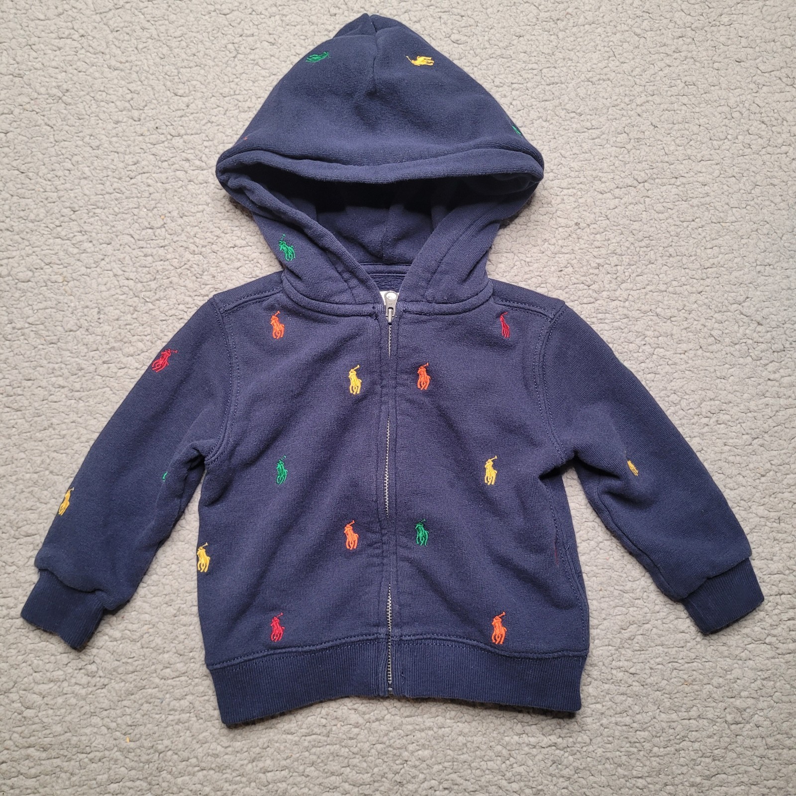 Giacca Ralph Lauren 12M blu navy polo pony pile full zip cappuccio ricamato