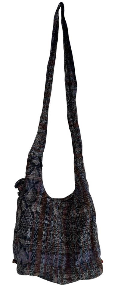 Bolso Bandolera Ixchel Tejido a Mano Sillín Parche Bordado Setas Hippie Marrón Foto 4 de 4