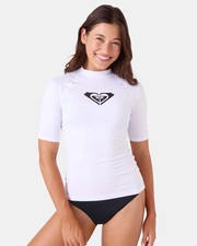 Roxy Whole Hearted Short Sleeve Rashguard Women's Medium Bright White UPF 50 NWT