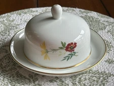 Vintage CROWNFORD CHINA CO. NY Schonwald Germany Floral Butter/Cheese Cover Dish