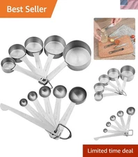 Precise 13-Piece Stainless Steel Measuring Cups & Spoons with Engraved Markings