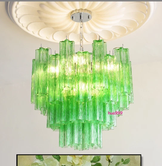 Lámpara de araña colgante de cristal colorido con vestíbulo de Murano francés Foto 4 de 4