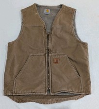 CARHARTT V26 FRB MEN'S SHERPA LINED DUCK CANVAS WORKWEAR VEST BROWN SIZE Medium