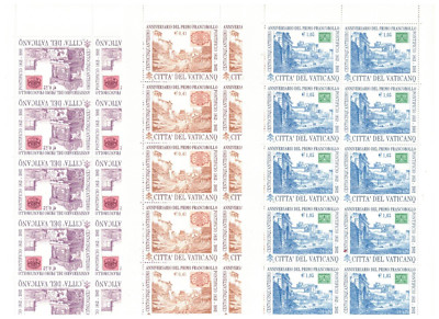 s51463 VATICAN MNH** 2002 Centenary First Vatican Stamp MS x 3