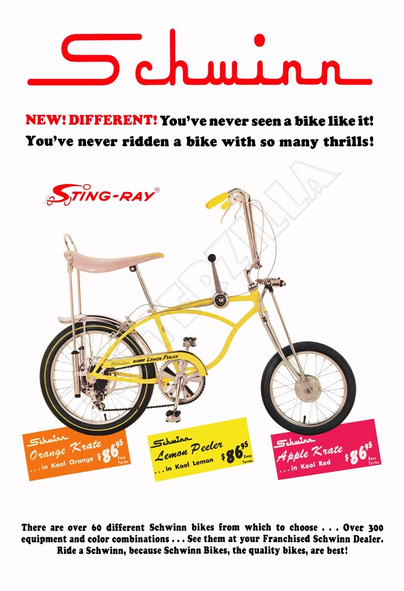 Schwinn Sting-Ray Bike Vintage-Style Advertising Poster (19.95 USD) Schwinn Sting-Ray Bike Vintage-Style Advertising Poster (19.95 USD)