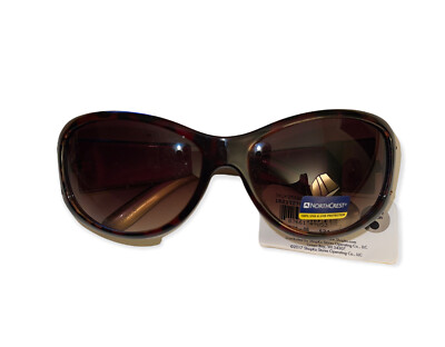 NORTHCREST Ladies Sunglasses Brown W/ Rhinestone & Flower Design At Temple