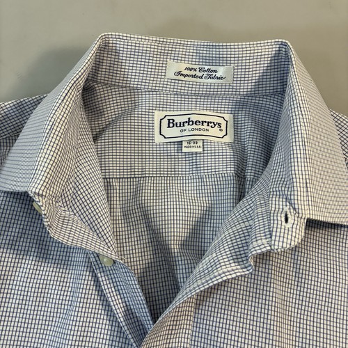 Camisa Burberrys London 16-33 Azul Cuadros Manga Larga Algodón Puños Franceses - Imagen 6 de 9