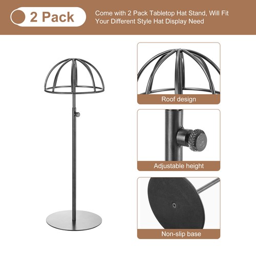 2 Pack Metal Hat Display Stand Adjustable Tabletop Hat and Wig Holder Black - Picture 4 of 7