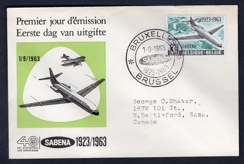 BELGIUM 1963 Sabena Airlines FDC Cover
