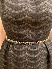 Chanel Gripoix Multicolor Glass Belt Gold -tone CC Logo Black Leather Belt      