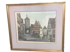 Vtg Rothenburg Tauber Architectural Etching Ernst Geissendorger 14.5”T 16 3/8”W