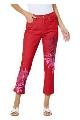 DG2 by Diane Gilman Women's Stretch Embroidered Crop Jean Tomato