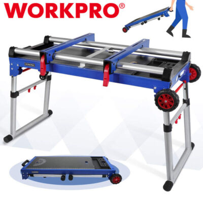 WORKPRO 4-in-1 Portable Rolling Miter 42'' Saw Stand Workbench Folding Work Table
