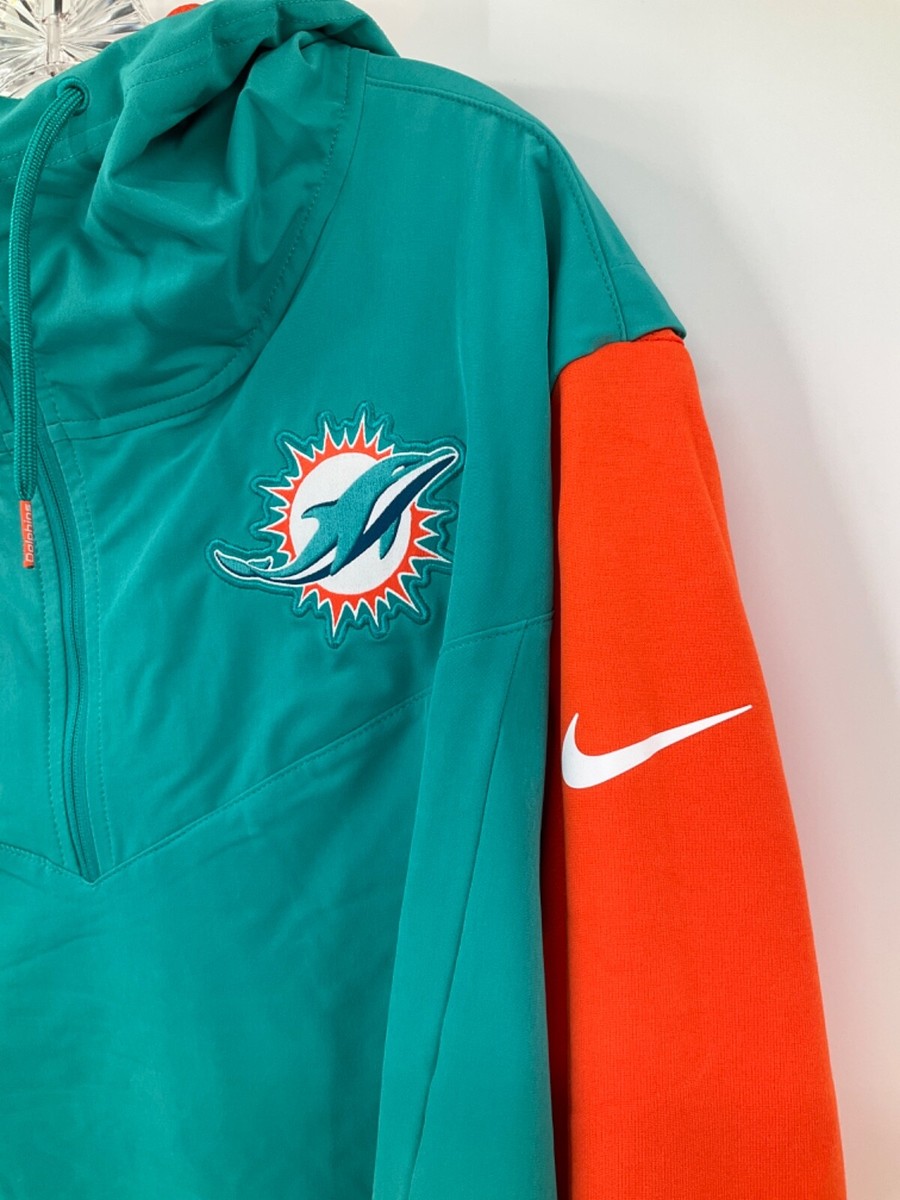 MIAMI DOLPHINS MEN'S TEAM ISSUED AQUA & ORANGE QTR ZIP JACKET ON