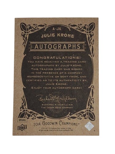 2014 Upper Deck Goodwin Champions Autographs #A-JK Julie Krone - Triple Crown - Picture 2 of 2
