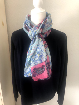 CHIC BRAND Pink Royal Aqua Blue PAISLEY PRINT Infinity SCARF 34X34'' Gauze Boho