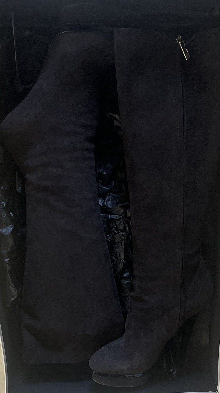 Stivali al ginocchio Yves Saint Laurent antracite pelle scamosciata plateau taglia UK 5 EU 38