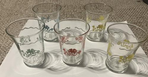 5 Vintage Libbey Floral Juice Glasses 3 1/8"